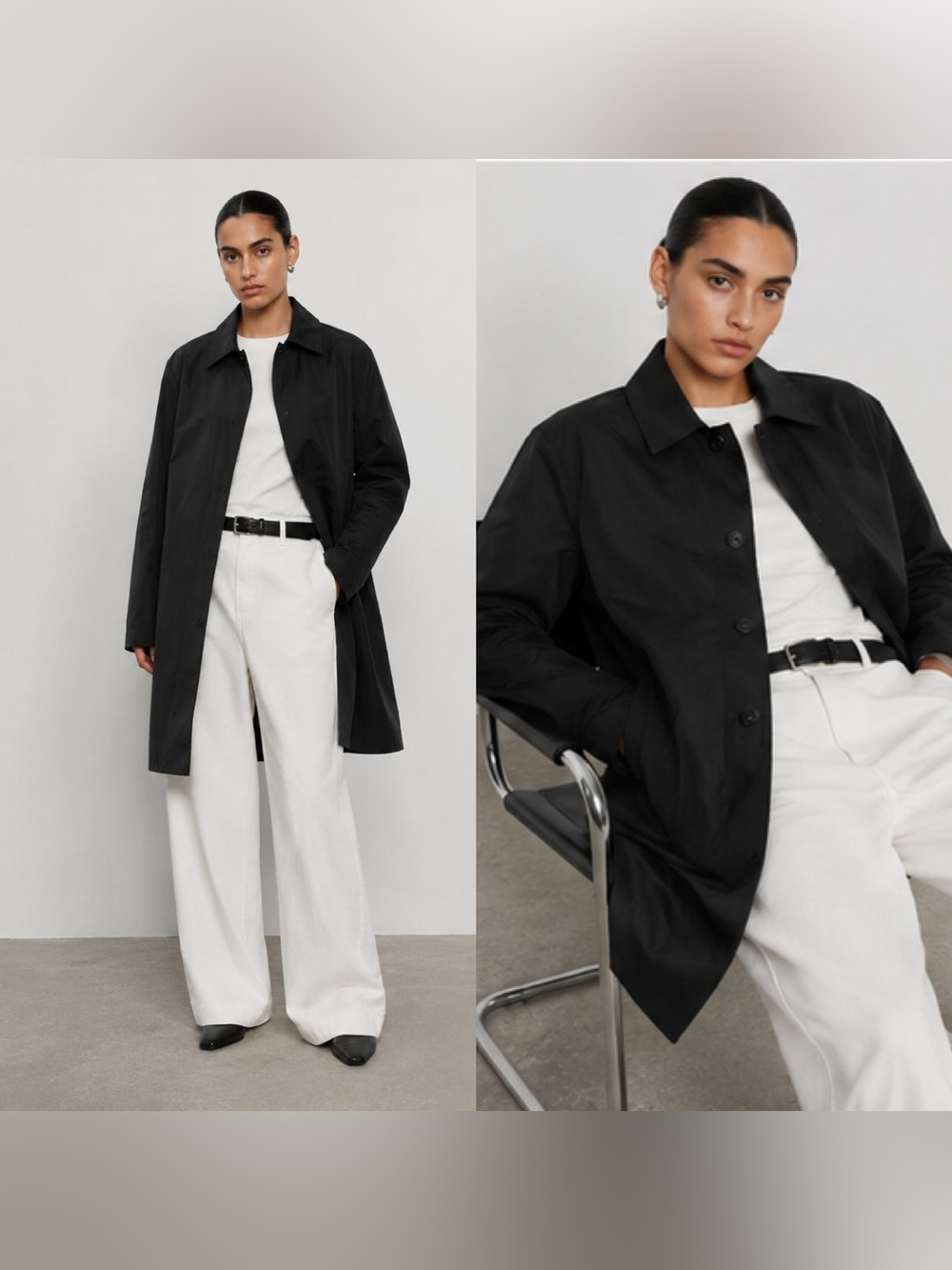 COS Unisex Nylon Single-Breasted Car Coat in black